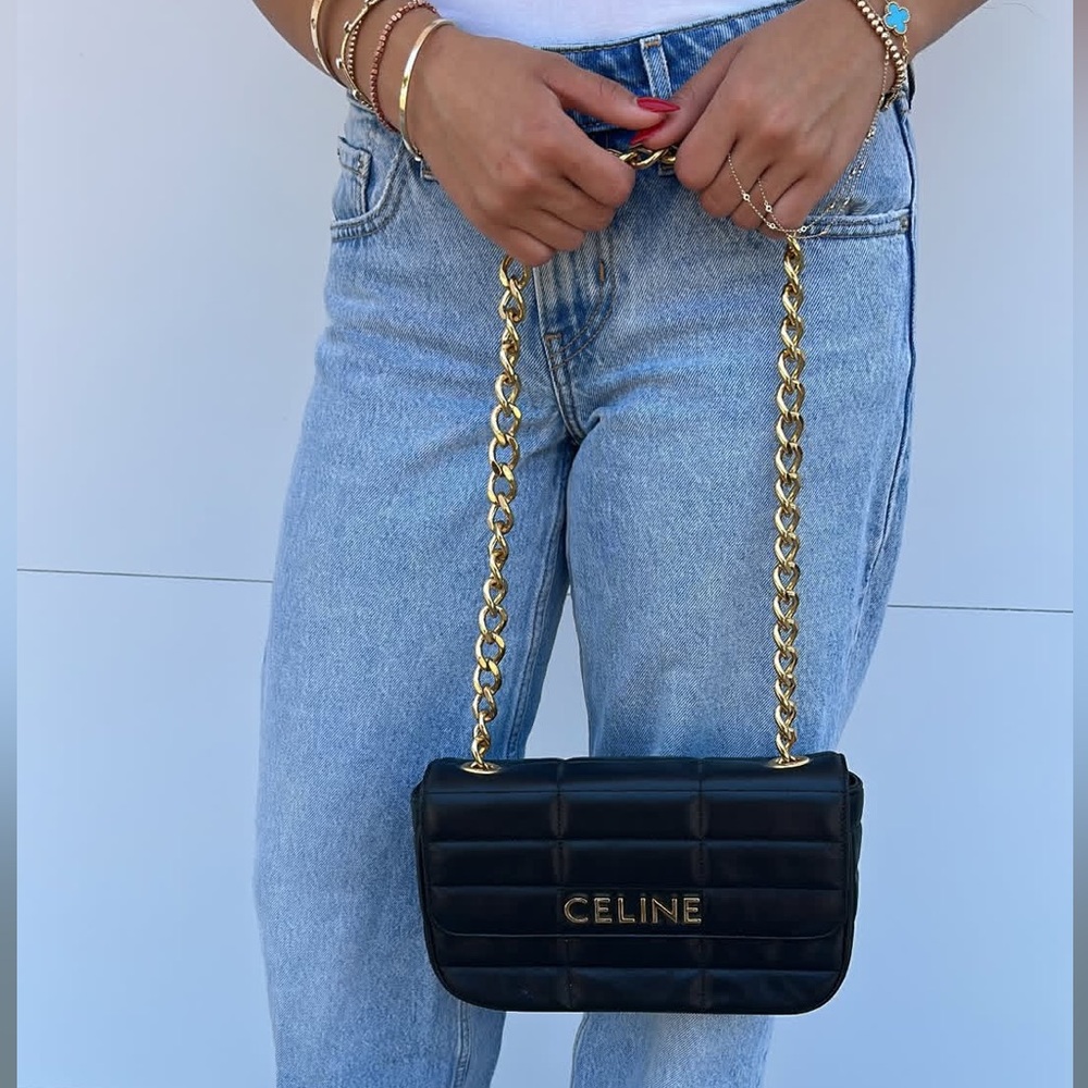 Celine Black and Gold Quilted Crossbody Bag